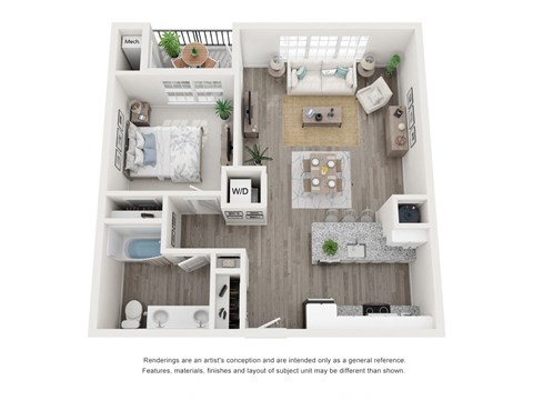 Floor plan for 1 bed, 1 bath, 753 sqft